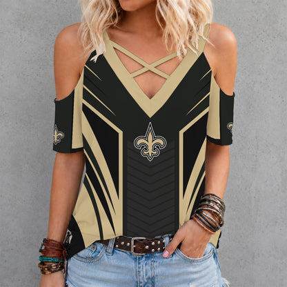 [SPECIAL OFFER] NEW CUSTOMIZED NFL24 NOS NEW ORLEANS SAINTS CRISS CROSS V-NECK TOP