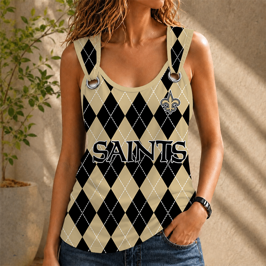 [SPECIAL OFFER] NEW CUSTOMIZED NFL24 NOS NEW ORLEANS SAINTS O-RING SHOULDER TANK TOP