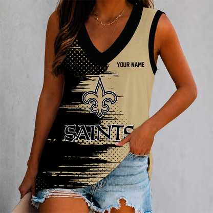 LIMITED EDITION - NEW CUSTOMIZED NFL24 NOS NEW ORLEANS SAINTS WOMEN'S V-NECK TANK TOP