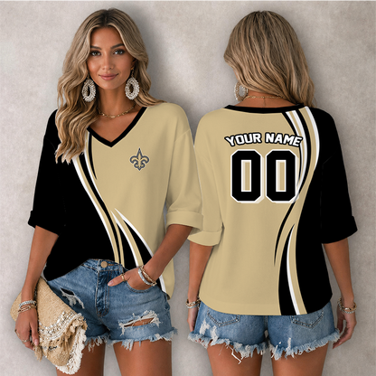 LIMITED EDITION - NEW CUSTOMIZED NFL24 NOS NEW ORLEANS SAINTS WOMEN'S HEART V-NECK LONG SLEEVE SHIRT