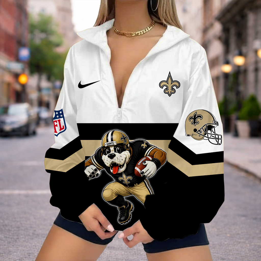 LIMITED EDITION - NEW CUSTOMIZED NFL24 NOS NEW ORLEANS SAINTS V-NECK ZIPPER SWEATSHIRT JACKET