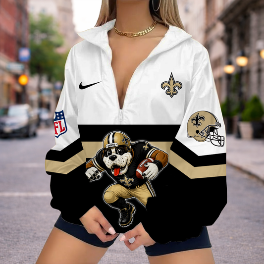 LIMITED EDITION - NEW CUSTOMIZED NFL24 NOS NEW ORLEANS SAINTS V-NECK ZIPPER SWEATSHIRT JACKET