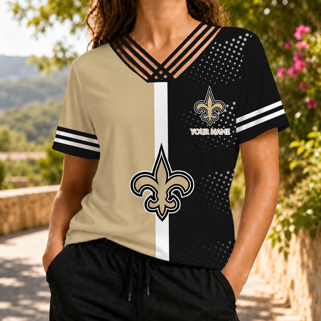 LIMITED EDITION - NEW CUSTOMIZED NFL24 NOS NEW ORLEANS SAINTS V-NECK SHIRT