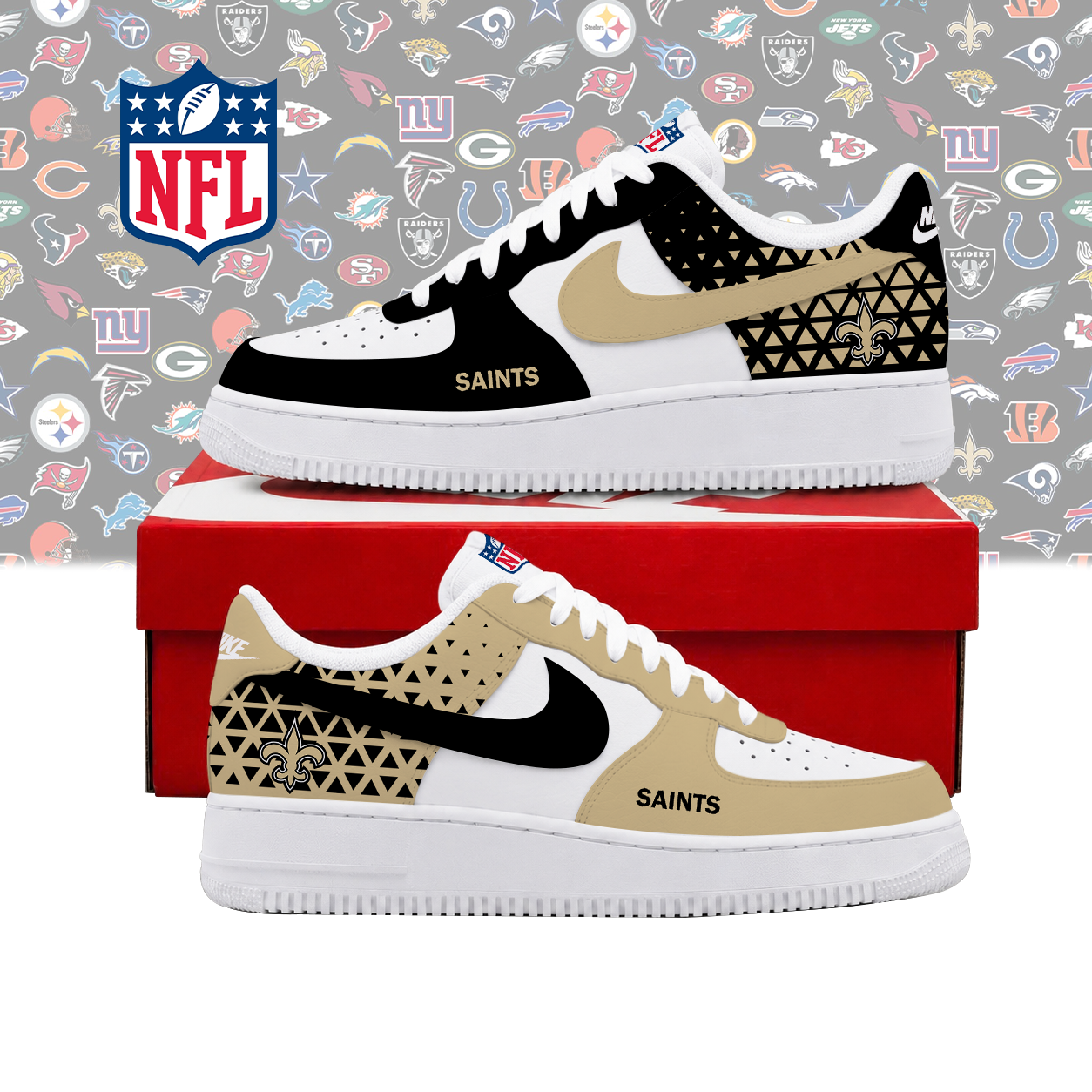 LIMITED EDITION - NEW CUSTOMIZED NFL24 NOS NEW ORLEANS SAINTS AF1 SHOES