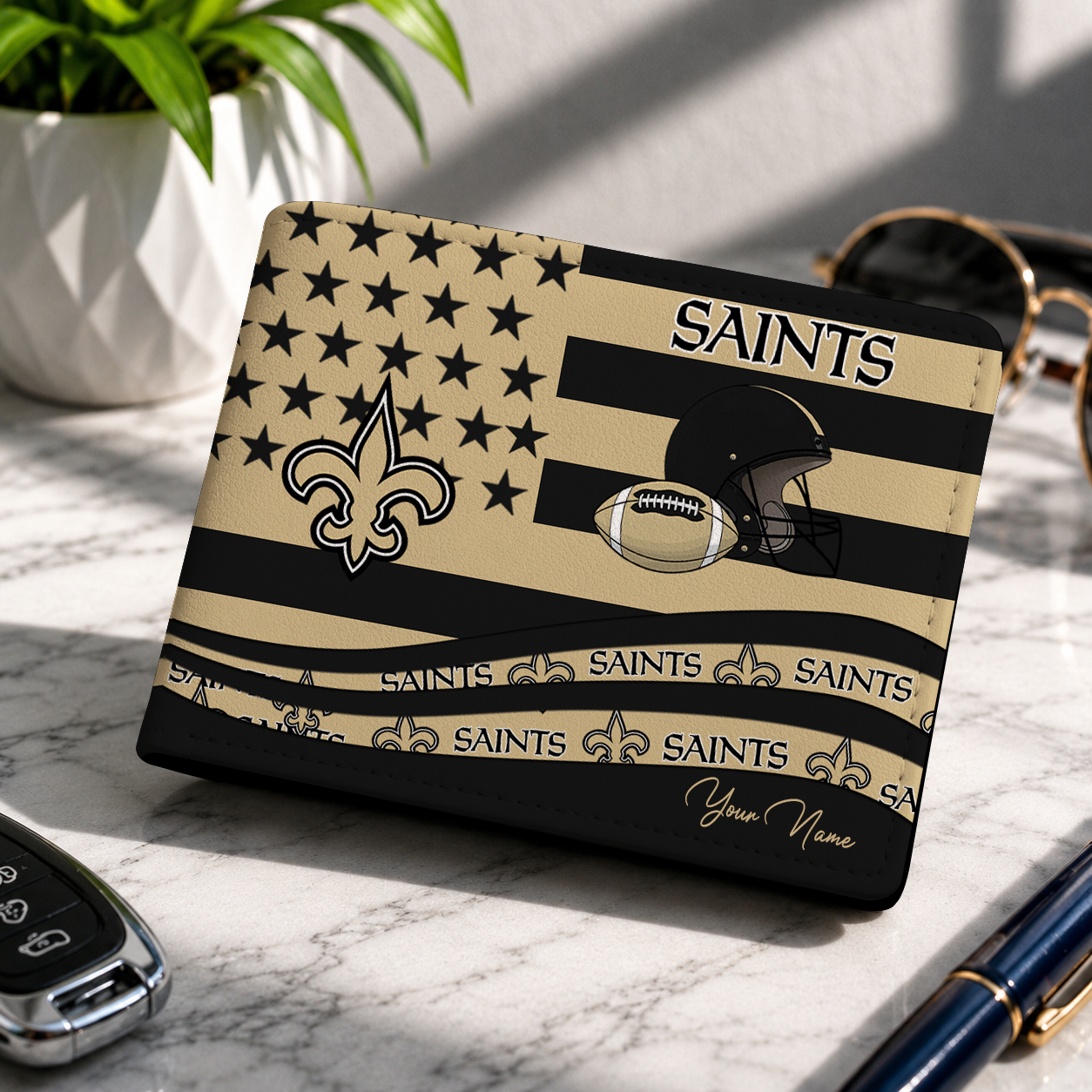 LIMITED EDITION - NEW CUSTOMIZED NFL24 NOS NEW ORLEANS SAINTS LEATHER WALLET