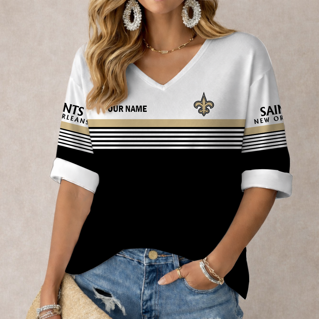 VIRAL EDITION - NEW CUSTOMIZED NFL24 NOS NEW ORLEANS SAINTS WOMEN'S HEART V-NECK LONG SLEEVE SHIRT