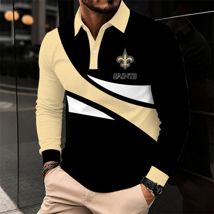 [SPECIAL OFFER] NEW CUSTOMIZED NFL24 NOS NEW ORLEANS SAINTS LONG SLEEVE POLO SHIRT