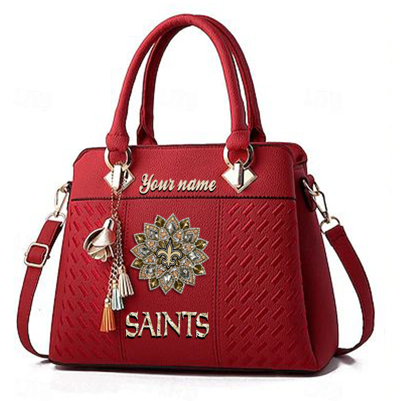 LIMITED EDITION - NEW CUSTOMIZED NFL24 NOS NEW ORLEANS SAINTS WOMEN'S ZIP HANDBAG MULTICOLOR