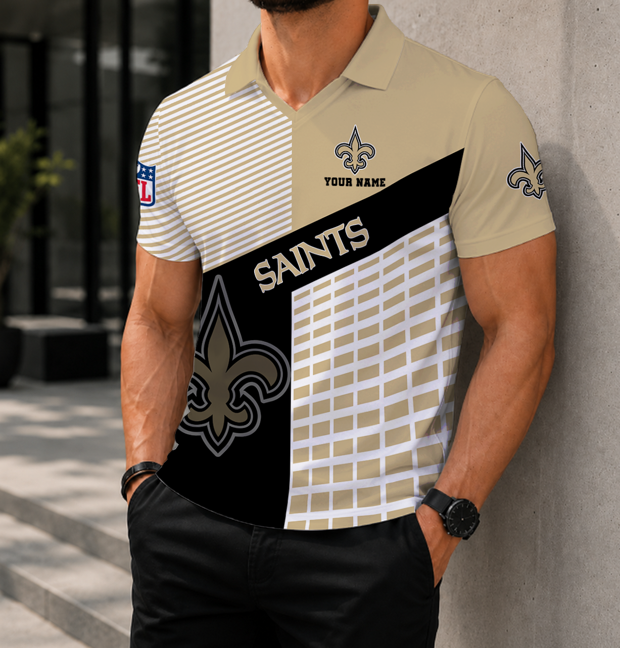 LIMITED EDITION - NEW CUSTOMIZED NFL24 NOS NEW ORLEANS SAINTS POLO SHIRT