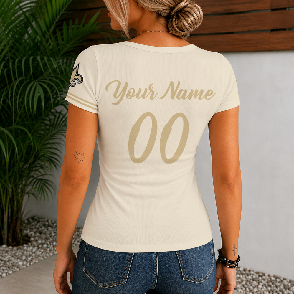 [SPECIAL OFFER] NEW CUSTOMIZED NFL24 NOS NEW ORLEANS SAINTS WOMEN'S SHORT SLEEVE HENLEY T-SHIRT