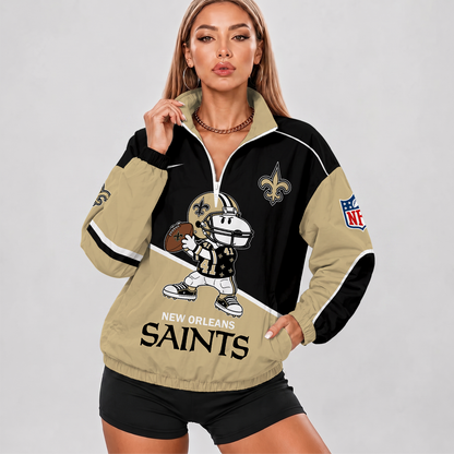 [SPECIAL OFFER] NEW CUSTOMIZED NFL24 NOS NEW ORLEANS SAINTS V-NECK ZIPPER SWEATSHIRT JACKET