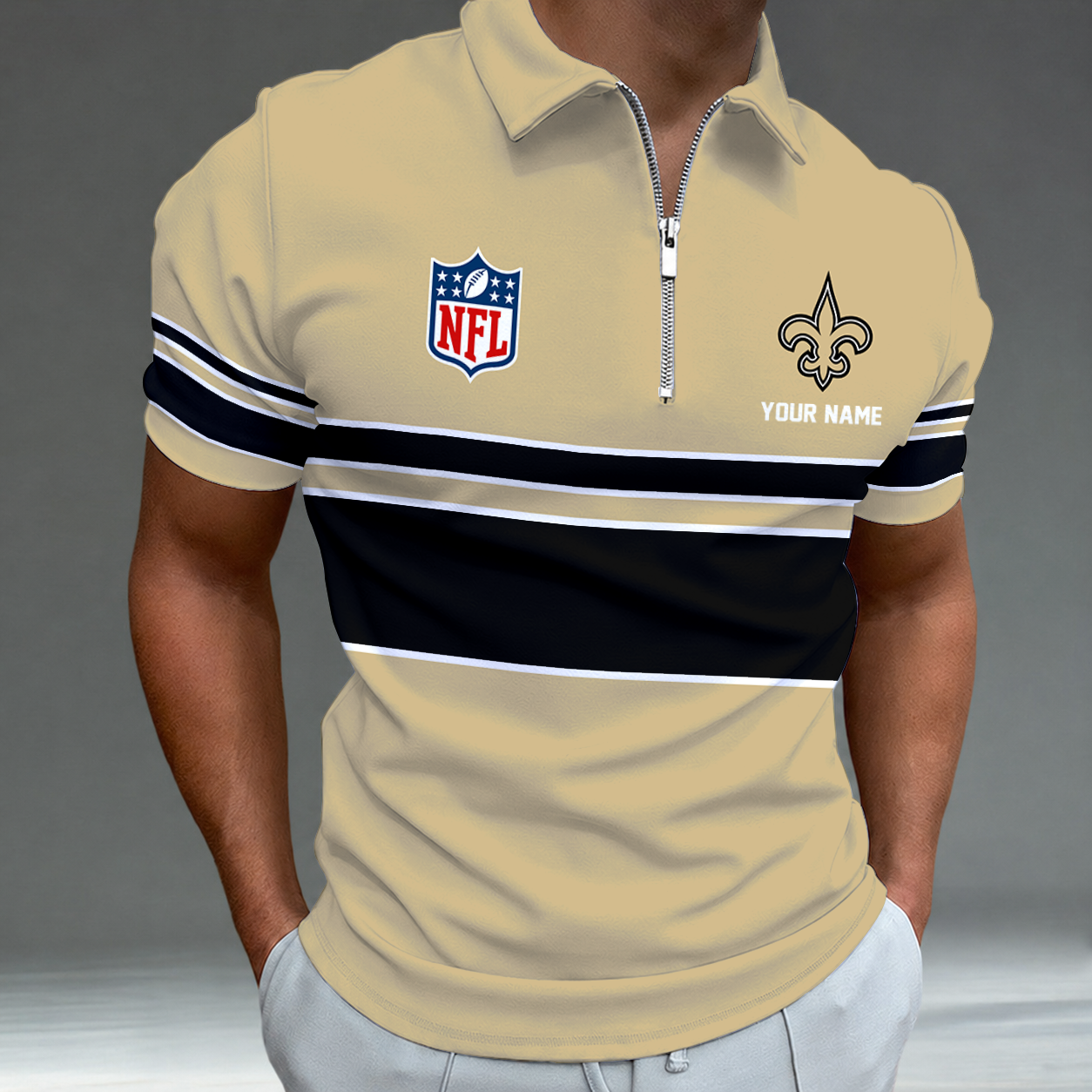 [SPECIAL OFFER] NEW CUSTOMIZED NFL24 NOS NEW ORLEANS SAINTS ZIP POLO SHIRT