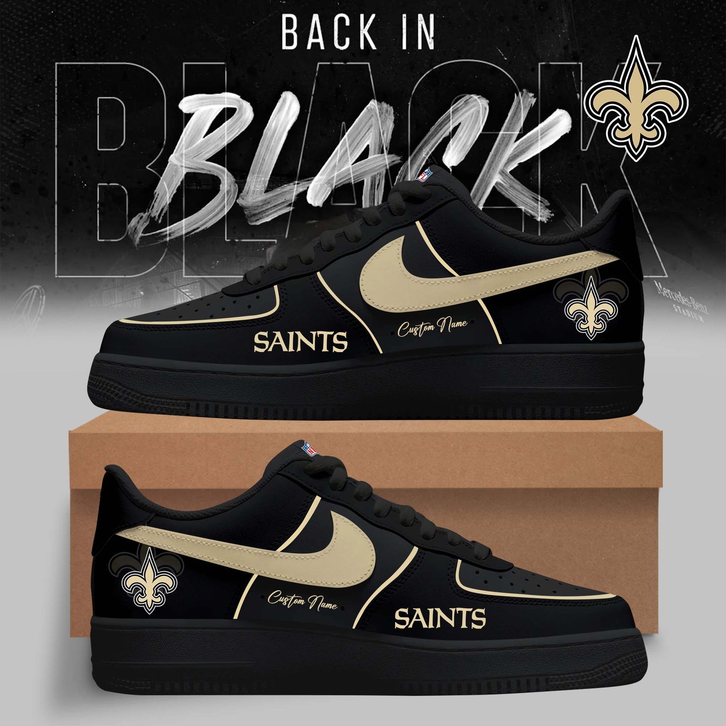 LIMITED EDITION - NEW CUSTOMIZED NFL24 NOS NEW ORLEANS SAINTS AF1 SNEAKERS