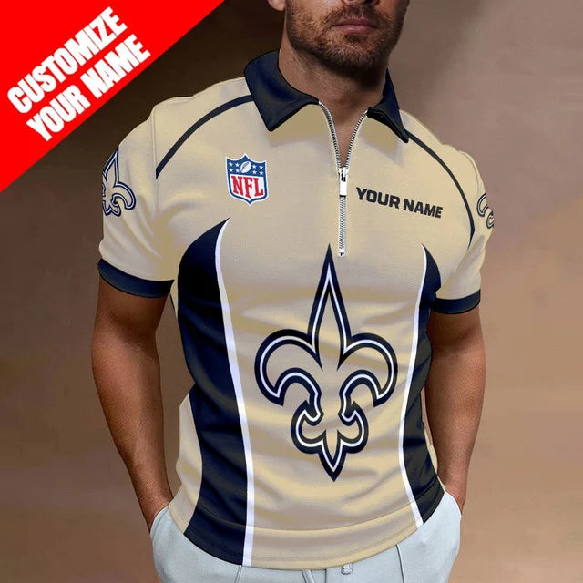 LIMITED EDITION - NEW CUSTOMIZED NFL24 NOS NEW ORLEANS SAINTS ZIP POLO SHIRT