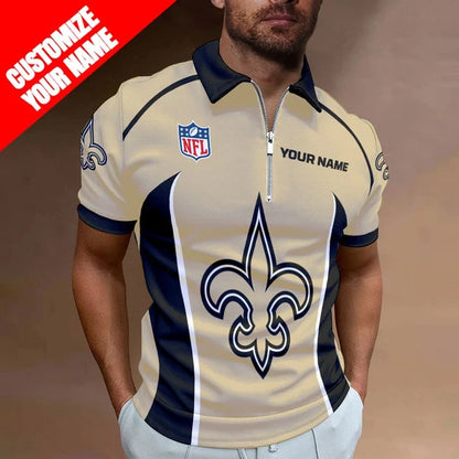 LIMITED EDITION - NEW CUSTOMIZED NFL24 NOS NEW ORLEANS SAINTS ZIP POLO SHIRT