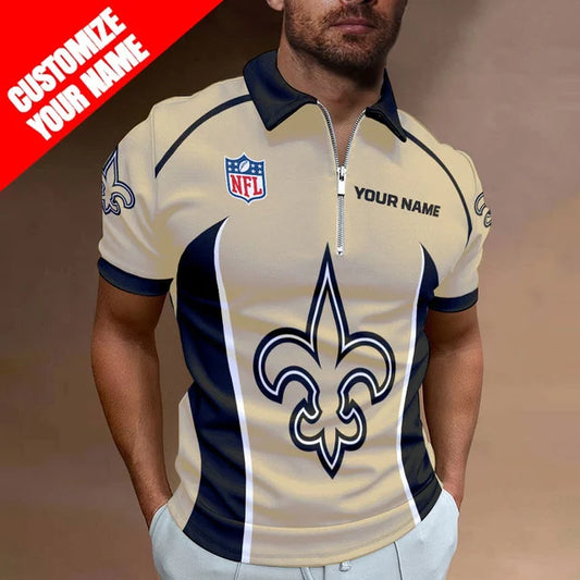 LIMITED EDITION - NEW CUSTOMIZED NFL24 NOS NEW ORLEANS SAINTS ZIP POLO SHIRT