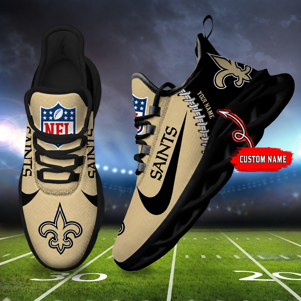 LIMITED EDITION - NEW CUSTOMIZED NFL24 NOS NEW ORLEANS SAINTS UNISEX MAX SOUL SHOES