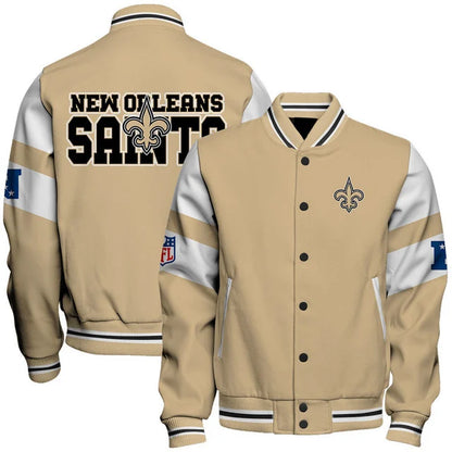 LIMITED EDITION - NEW CUSTOMIZED NFL24 NOS NEW ORLEANS SAINTS SATIN VARSITY & BASEBALL JACKET