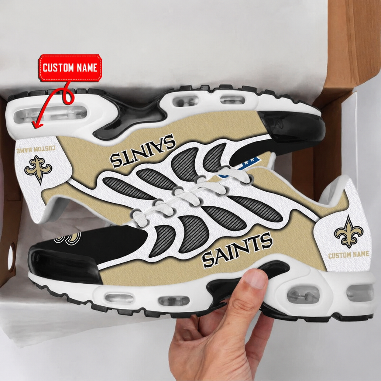 LIMITED EDITION - NEW CUSTOMIZED NFL24 NOS NEW ORLEANS SAINTS AIR MAX PLUS SNEAKERS