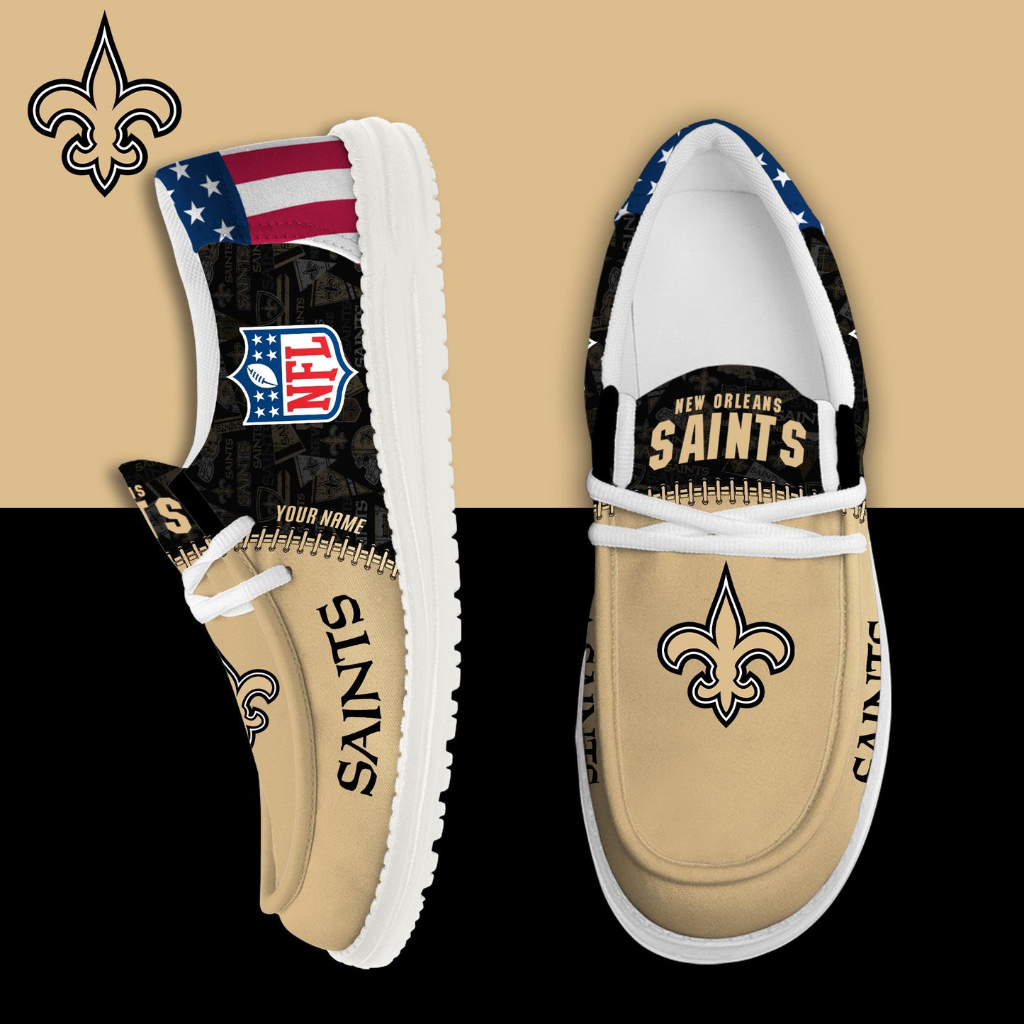 LIMITED EDITION - NEW CUSTOMIZED NFL24 NOS NEW ORLEANS SAINTS LOAFER SHOES