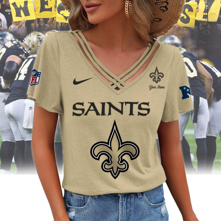 [SPECIAL OFFER] NEW CUSTOMIZED NFL24 NOS NEW ORLEANS SAINTS V-NECK SHIRT