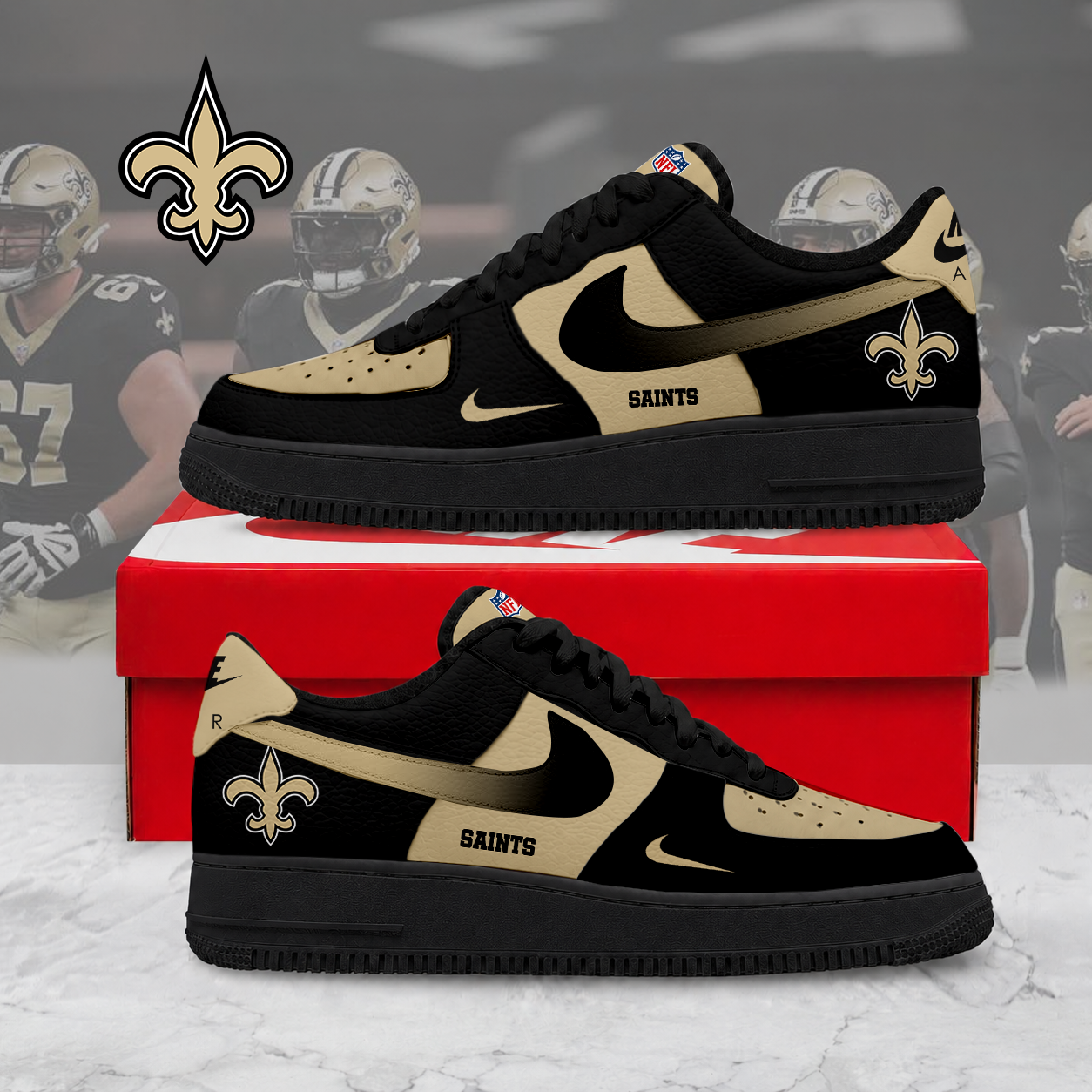 ELITE EDITION - NEW CUSTOMIZED NFL24 NOS NEW ORLEANS SAINTS AF1 SNEAKERS