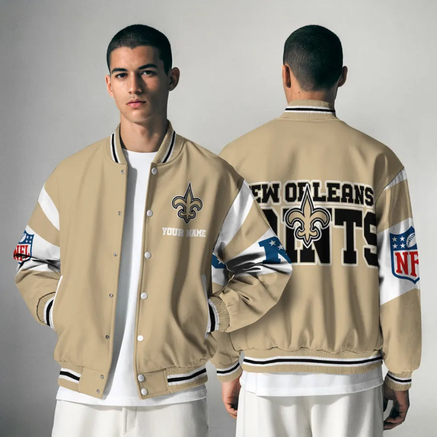 [HOT DEAL] NEW CUSTOMIZED NFL24 NOS NEW ORLEANS SAINTS SATIN VARSITY & BASEBALL JACKET