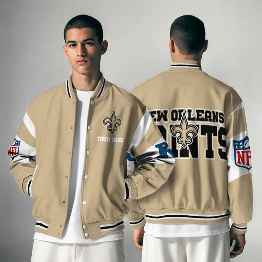 [HOT DEAL] NEW CUSTOMIZED NFL24 NOS NEW ORLEANS SAINTS SATIN VARSITY & BASEBALL JACKET