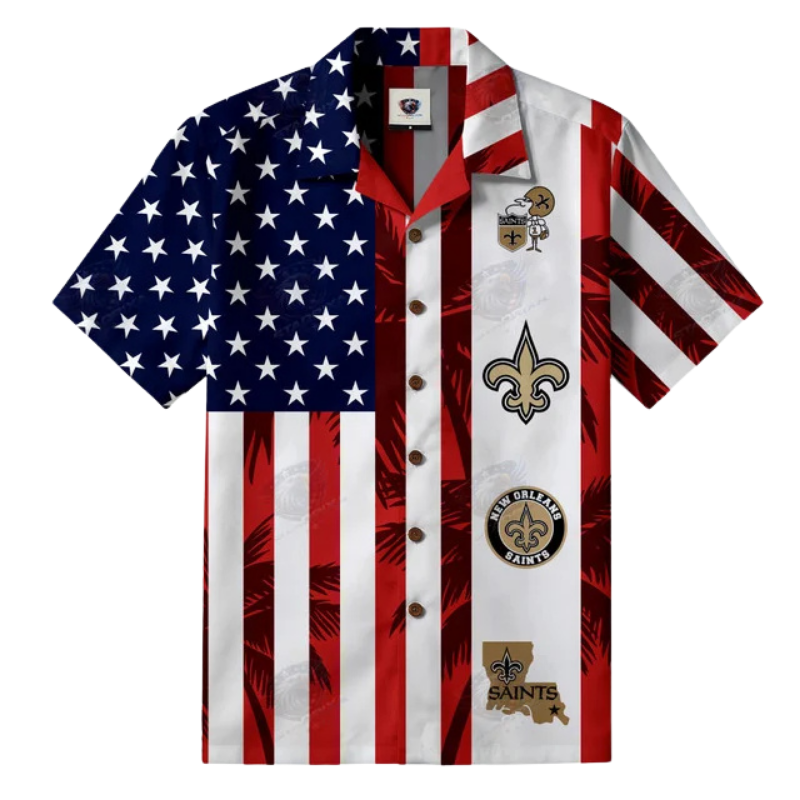LIMITED EDITION - NEW CUSTOMIZED NFL24 NOS NEW ORLEANS SAINTS PATRIOTIC 250 USA HAWAIIAN SHIRT