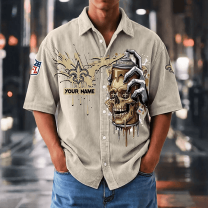 [SPECIAL OFFER] NEW CUSTOMIZED NFL24 NOS NEW ORLEANS SAINTS SEERSUCKER BUTTON SHIRT