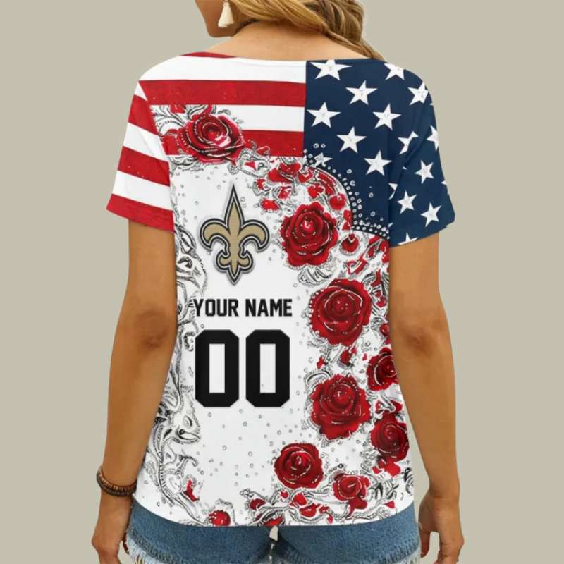 [SPECIAL OFFER] NEW CUSTOMIZED NFL24 NOS NEW ORLEANS SAINTS V-NECK FEMALE SHIRT