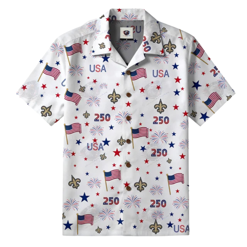 LIMITED EDITION - NEW CUSTOMIZED NFL24 NOS NEW ORLEANS SAINTS PATRIOTIC 250 USA HAWAIIAN SHIRT