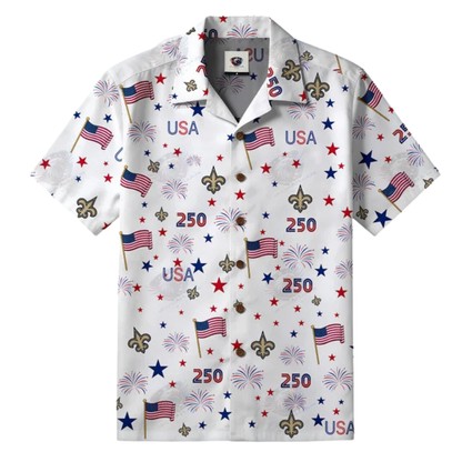 LIMITED EDITION - NEW CUSTOMIZED NFL24 NOS NEW ORLEANS SAINTS PATRIOTIC 250 USA HAWAIIAN SHIRT