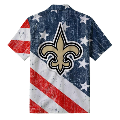 LIMITED EDITION - NEW CUSTOMIZED NFL24 NOS NEW ORLEANS SAINTS PATRIOTIC 250 USA HAWAIIAN SHIRT