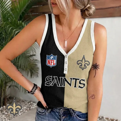 [SPECIAL OFFER] NEW CUSTOMIZED NFL24 NOS NEW ORLEANS SAINTS WOMEN'S V-NECK TANK TOP