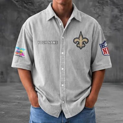LIMITED EDITION - NEW CUSTOMIZED NFL24 NOS NEW ORLEANS SAINTS SEERSUCKER BUTTON SHIRT
