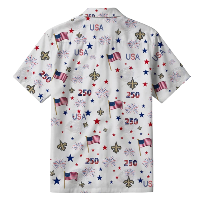 LIMITED EDITION - NEW CUSTOMIZED NFL24 NOS NEW ORLEANS SAINTS PATRIOTIC 250 USA HAWAIIAN SHIRT