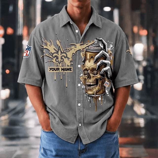 [SPECIAL OFFER] NEW CUSTOMIZED NFL24 NOS NEW ORLEANS SAINTS SEERSUCKER BUTTON SHIRT