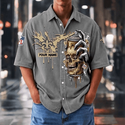 [SPECIAL OFFER] NEW CUSTOMIZED NFL24 NOS NEW ORLEANS SAINTS SEERSUCKER BUTTON SHIRT
