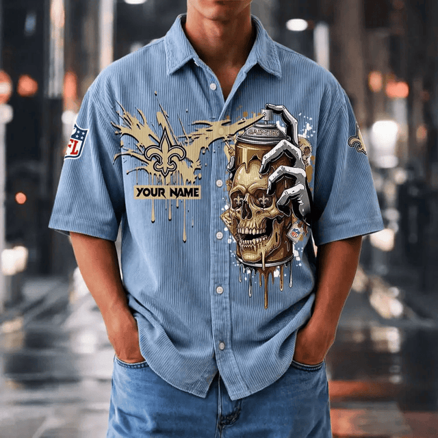 [SPECIAL OFFER] NEW CUSTOMIZED NFL24 NOS NEW ORLEANS SAINTS SEERSUCKER BUTTON SHIRT