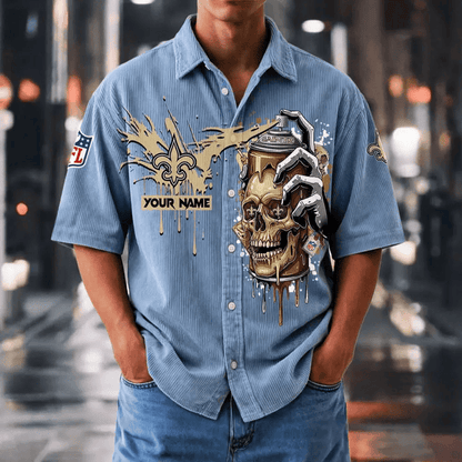 [SPECIAL OFFER] NEW CUSTOMIZED NFL24 NOS NEW ORLEANS SAINTS SEERSUCKER BUTTON SHIRT