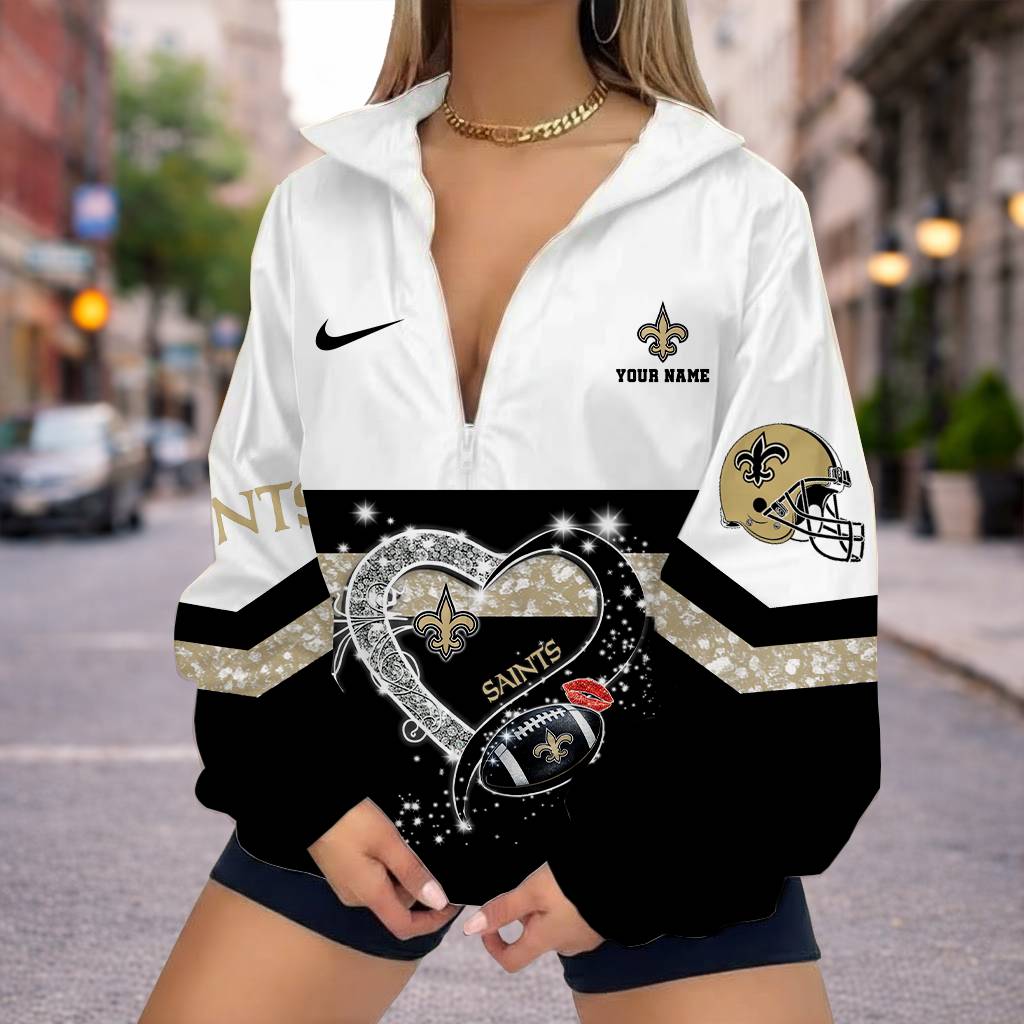 LIMITED EDITION - NEW CUSTOMIZED NFL24 NOS NEW ORLEANS SAINTS V-NECK ZIPPER SWEATSHIRT JACKET