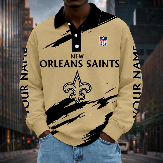 LIMITED EDITION - NEW CUSTOMIZED NFL24 NOS NEW ORLEANS SAINTS MEN LONG SLEEVE POLO