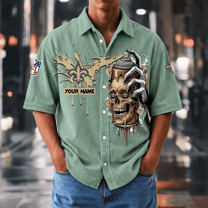 [SPECIAL OFFER] NEW CUSTOMIZED NFL24 NOS NEW ORLEANS SAINTS SEERSUCKER BUTTON SHIRT