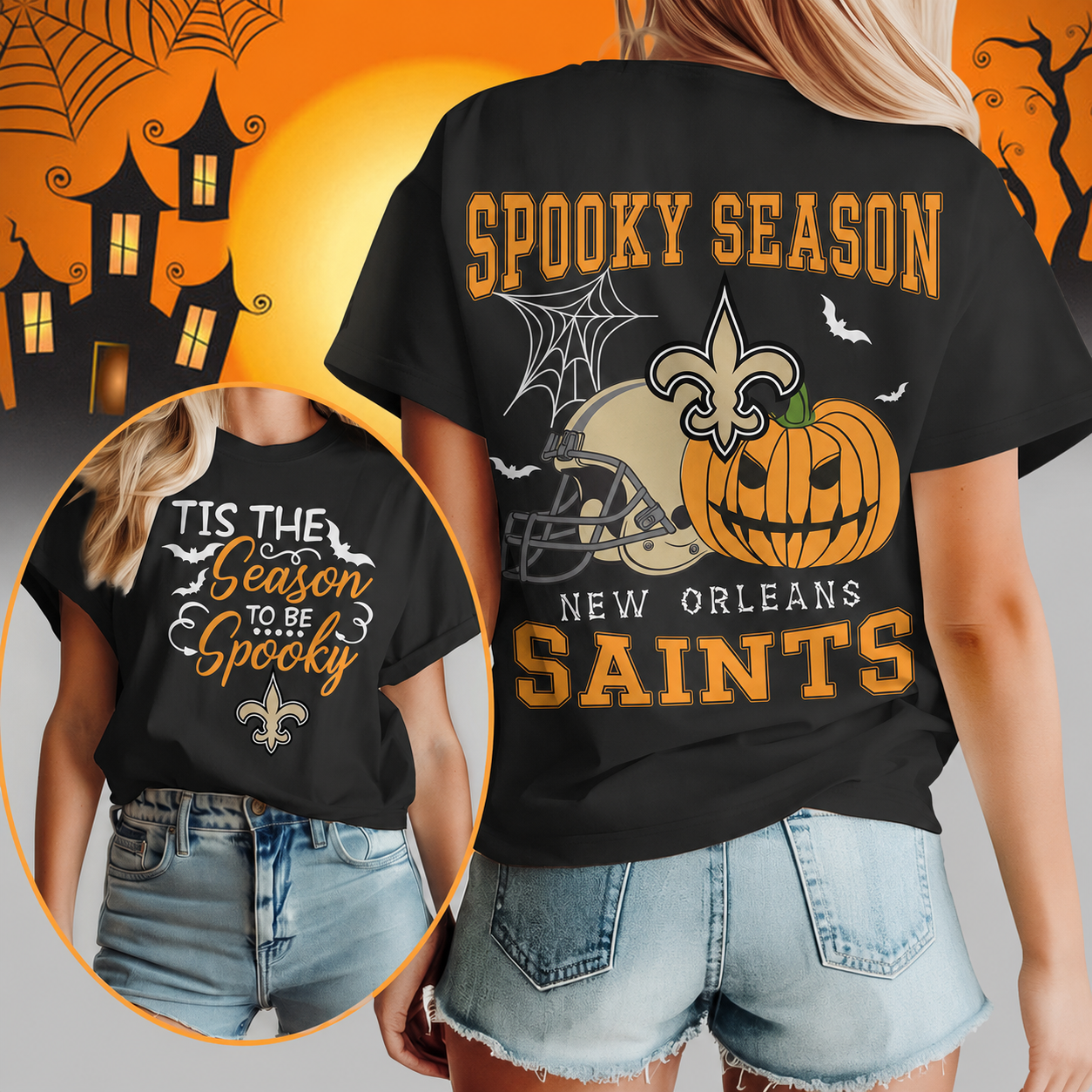 LIMITED EDITION - NEW CUSTOMIZED NFL24 NOS NEW ORLEANS SAINTS  HALLOWEEN T-SHIRT, HOODIE & ZIP HOODIE
