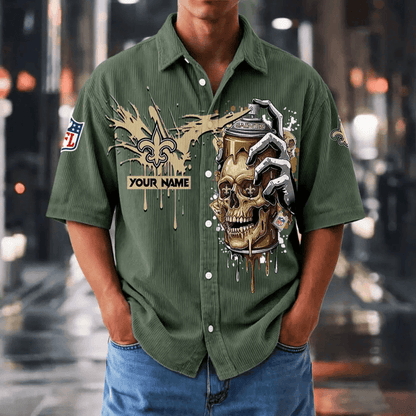 [SPECIAL OFFER] NEW CUSTOMIZED NFL24 NOS NEW ORLEANS SAINTS SEERSUCKER BUTTON SHIRT