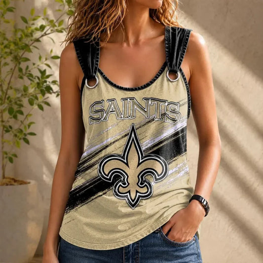 [SPECIAL OFFER] NEW CUSTOMIZED NFL24 NOS NEW ORLEANS SAINTS O-RING SHOULDER TANK TOP