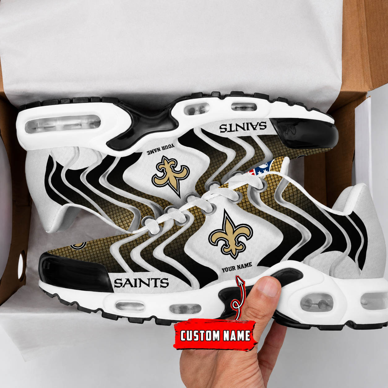 LIMITED EDITION - NEW CUSTOMIZED NFL24 NOS NEW ORLEANS SAINTS AIR MAX PLUS SNEAKERS
