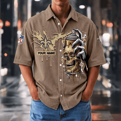 [SPECIAL OFFER] NEW CUSTOMIZED NFL24 NOS NEW ORLEANS SAINTS SEERSUCKER BUTTON SHIRT