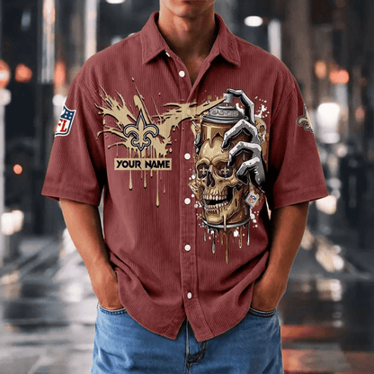 [SPECIAL OFFER] NEW CUSTOMIZED NFL24 NOS NEW ORLEANS SAINTS SEERSUCKER BUTTON SHIRT